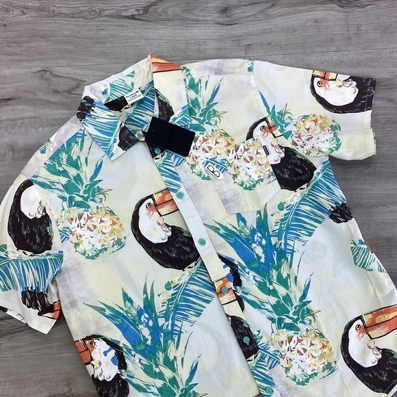 HURLEY- BODEGA PINEAPPLE WOVEN MENS COLLARED SHORT SLEEVE SHIRT - Picture 2 of 11